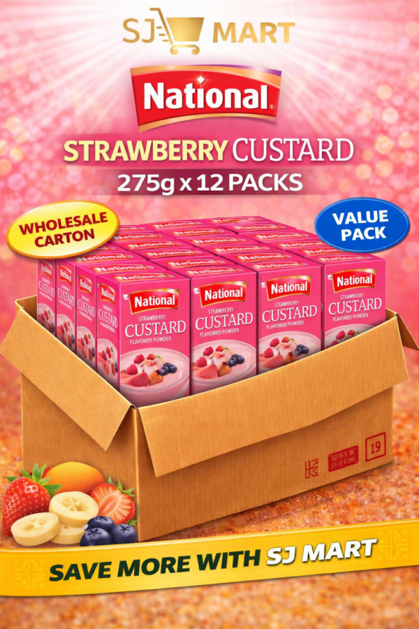 national strawberry custard 275g x 12 sjmart bulkdeal National Strawberry Custard 275g x 12 | Dessert Mix Bulk Carton | SJ Mart